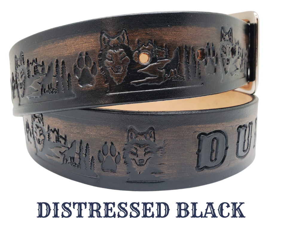 Wolves are mysterious animals being a Loner or in a pack. Were giving a nod to the well known movie with our Dancin Wolves Hand finished and crafted from thick, veg-tan cowhide at our workshop in Smyrna, TN not from the heart of Nashville, this belt is sure to leave a lasting impression. And with an adjustable 1 1/2" width, a quick and easy buckle change-out is never out of the question!&nbsp;