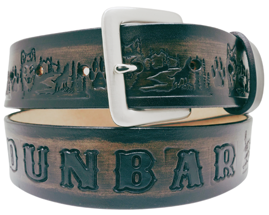 Wolves are mysterious animals being a Loner or in a pack. Were giving a nod to the well known movie with our Dancin Wolves Hand finished and crafted from thick, veg-tan cowhide at our workshop in Smyrna, TN not from the heart of Nashville, this belt is sure to leave a lasting impression. And with an adjustable 1 1/2" width, a quick and easy buckle change-out is never out of the question!&nbsp;