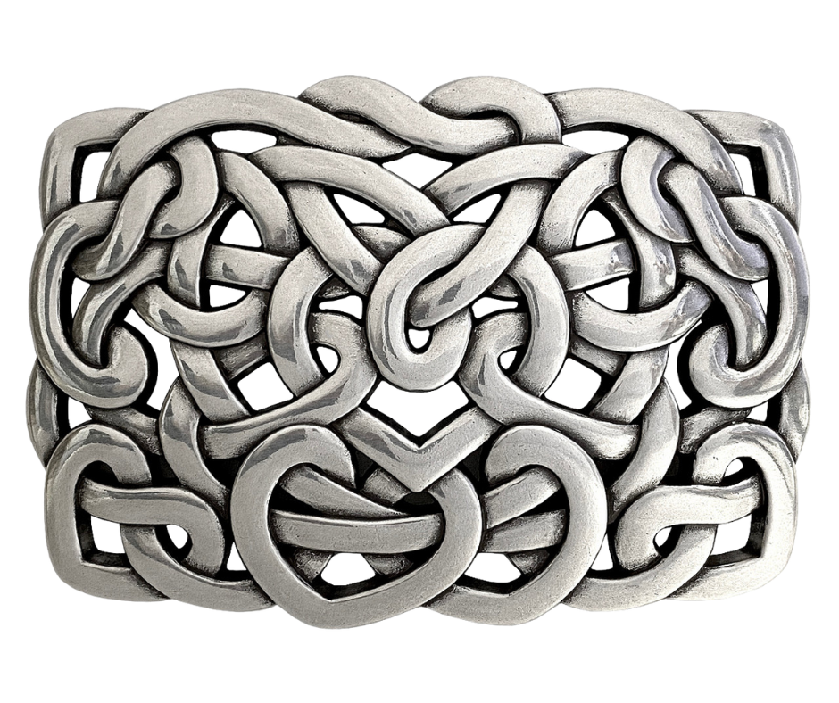 Get lost in the intricacy of Celtic and Nordic Knot patterns. These interconnected designs have their origins in Celtic culture, symbolizing the interconnectedness of all things. With their continuous and flowing lines, they have no beginning or end. Perfect for belts up to 1 1/2 inches. Come visit our store in Smyrna, TN, just a Knot away from downtown Nashville!

Approx. 3" x 4"
Imported