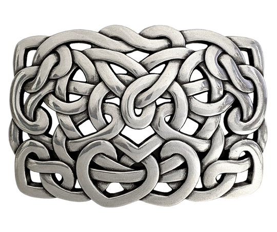 Get lost in the intricacy of Celtic and Nordic Knot patterns. These interconnected designs have their origins in Celtic culture, symbolizing the interconnectedness of all things. With their continuous and flowing lines, they have no beginning or end. Perfect for belts up to 1 1/2 inches. Come visit our store in Smyrna, TN, just a Knot away from downtown Nashville!

Approx. 3" x 4"
Imported