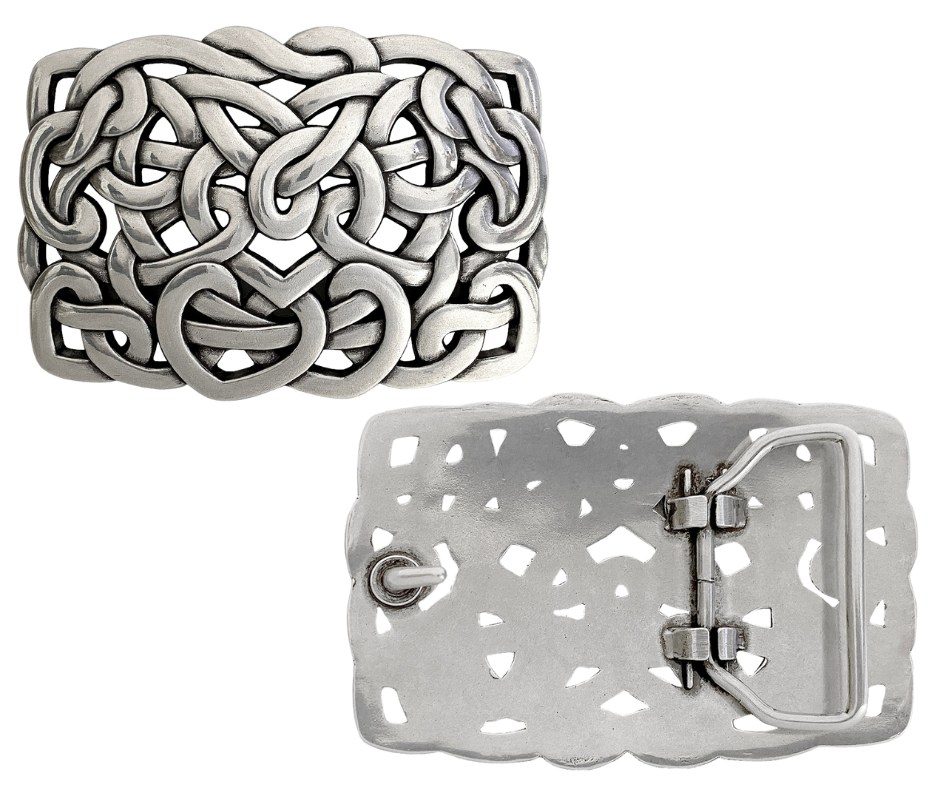 Get lost in the intricacy of Celtic and Nordic Knot patterns. These interconnected designs have their origins in Celtic culture, symbolizing the interconnectedness of all things. With their continuous and flowing lines, they have no beginning or end. Perfect for belts up to 1 1/2 inches. Come visit our store in Smyrna, TN, just a Knot away from downtown Nashville!

Approx. 3" x 4"
Imported
