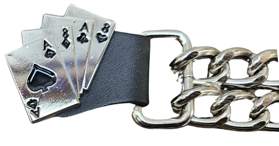 Vest Chains...a great accessory for your vest. Sure they look great but they offer some great options for your riding. In our experience most folks will use at least 2 but some will go with more, it's your choice. These options are the basic chrome plated double chain with leather ends (with exception of Single Chain). The average length is approx. 4"- 4 1/2" long. Snaps are attached with a leather folded part. Please note the ladies vests snap opposite side to the men. Each Sold Individually. 