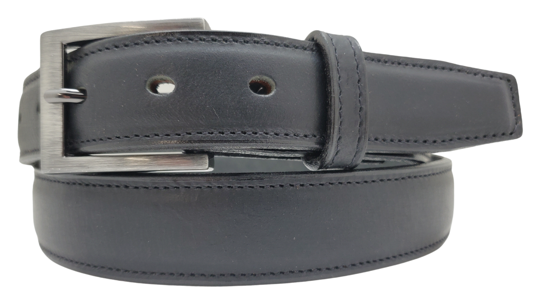 We get all types of people in our shop and we like to offer a variety of Classic Styled Leather belts. This Casual Dress Belt features a Feathered edge and tip, edge stitching, and a Antique Silver buckle. Layered Leather NO fillers Proudly handcrafted in the USA in a versatile 1 1/4" width. Available at our Smyrna, TN shop just outside Nashville.