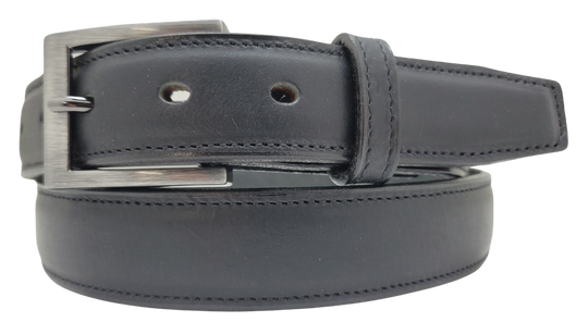 We get all types of people in our shop and we like to offer a variety of Classic Styled Leather belts. This Casual Dress Belt features a Feathered edge and tip, edge stitching, and a Antique Silver buckle. Layered Leather NO fillers Proudly handcrafted in the USA in a versatile 1 1/4" width. Available at our Smyrna, TN shop just outside Nashville.