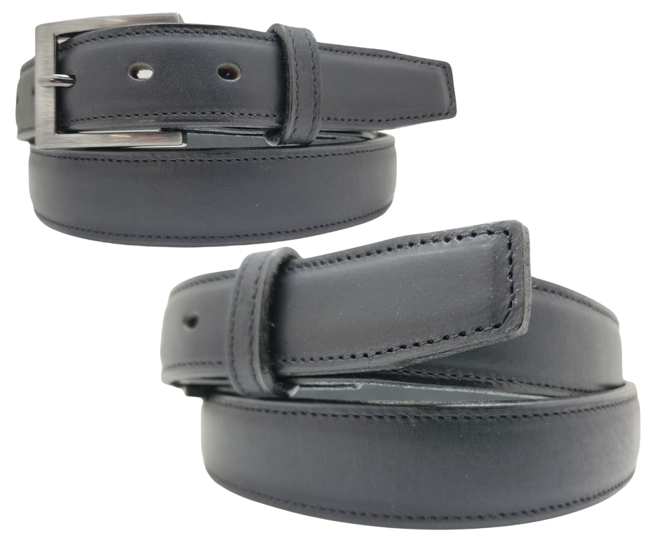 We get all types of people in our shop and we like to offer a variety of Classic Styled Leather belts. This Casual Dress Belt features a Feathered edge and tip, edge stitching, and a Antique Silver buckle. Layered Leather NO fillers Proudly handcrafted in the USA in a versatile 1 1/4" width. Available at our Smyrna, TN shop just outside Nashville.