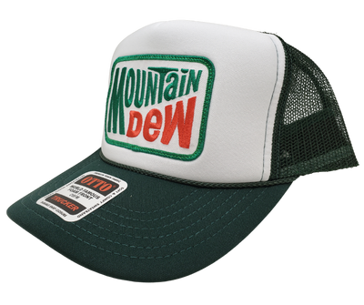 Experience the thrill of Mountain Dew, created in 1940 by Tennessee beverage experts Barney and Ally Hartman. For an even bolder taste, try the 1958 revised formula by Bill Bridgforth. Our Forest Green and White Foam vintage trucker mesh cap proudly displays the iconic Mountain Dew logo. Get yours now at our Smyrna, TN store or online!