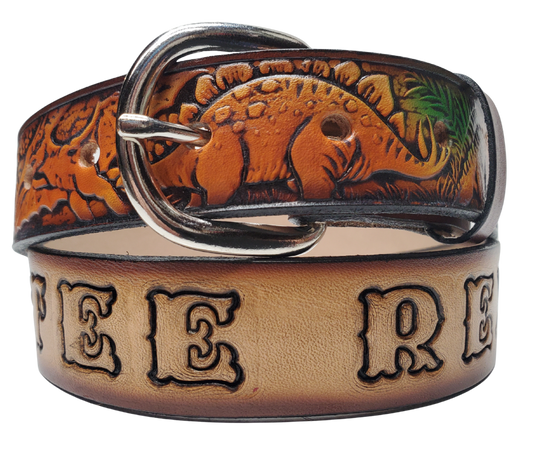 Kid's "Dinosaur" NAME Leather Belt "Quick Ship"
