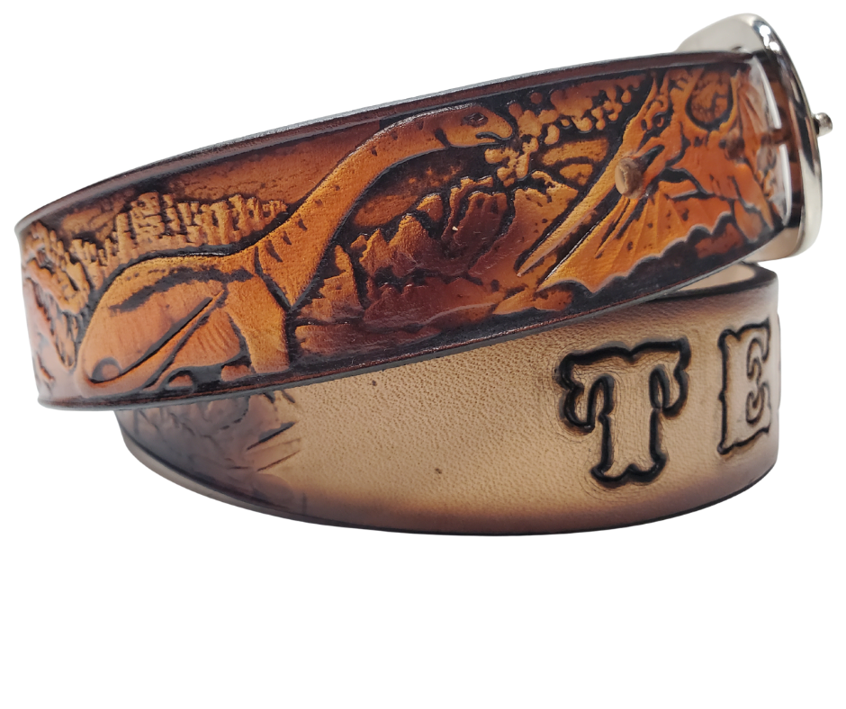 Kid's "Dinosaur" NAME Leather Belt "Quick Ship"