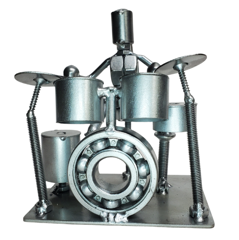 Looking for a unique way to enhance your office or Music cave? Consider this one-of-a-kind metal art Drummer! It's the perfect gift for any Drum Head or Music buff! Each piece is hand-crafted using sprockets, chains, nuts, bolts, washers, springs, and bearing wheels, making it a truly one-of-a-kind present. For exact measurements, check out the photo. You can find these METAL artwork pieces at our Smyrna store, located just minutes from Nashville, TN.
