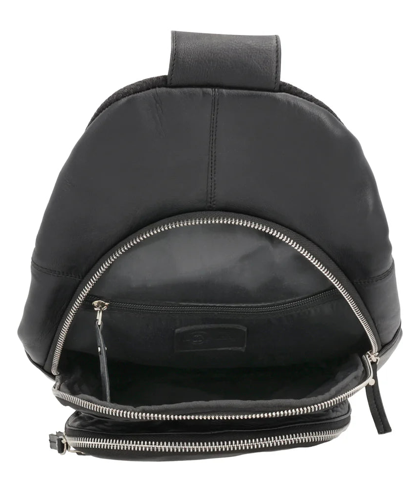 The Harley Sling Backpack is crafted from soft, genuine lambskin leather. The full-back compartment has a zippered pocket, while the middle zippered pocket serves as the concealed carry compartment. The bottom zippered pocket provides extra storage for your essentials. The back of the backpack is lined with breathable nylon mesh, for ventilation. Part of our Carry Conceal Handbags at our Smyrna, TN shop.