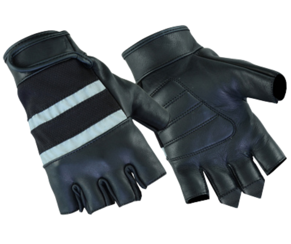 Fingerless Reflective Leather Riding Gloves CLOSEOUT!!