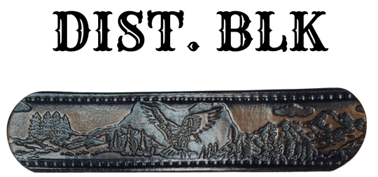 Get ready for an unforgettable climb to the top with The "Eagle Mountain" Name Belt! This one-of-a-kind belt features a 1 1/2" width and is hand-stained with a strip of vegetable tanned leather. The bold design includes a embossed Stitch border and Eagle center pattern, while the solid brass buckle in antique nickel finish adds a touch of ruggedness. Handcrafted at our shop in Smyrna, Tennessee, just outside Nashville.