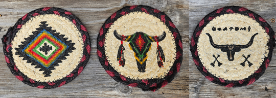 The Dry Gulch Braided Jute Coasters are approx. 6" round with stenciled southwest patterns. Made from a durable and long-lasting natural Jute material. Now available in our Smyrna, TN shop

Made in India
Choose from 3 offered patterns.
Get a he Dry Gulch Braided Jute Coasters are approx. 6" round with stenciled southwest patterns. Made from a durable and long-lasting natural Jute material. Now available in our Smyrna, TN shop

Made in India
Choose from 3 offered patterns.
Get a deal when you buy a set of 6.