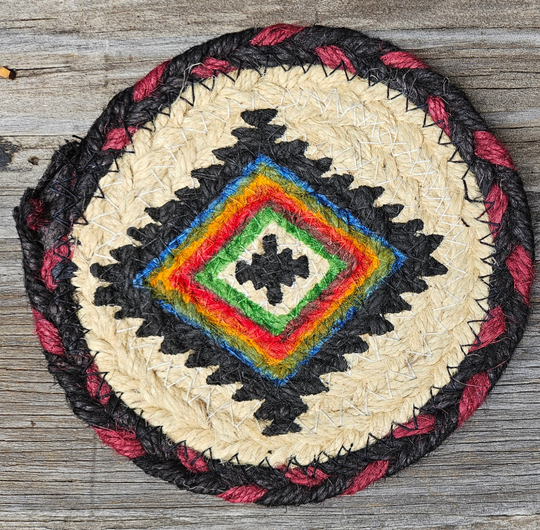 The Dry Gulch Braided Jute Coasters are approx. 6" round with stenciled southwest patterns. Made from a durable and long-lasting natural Jute material. Now available in our Smyrna, TN shop

Made in India
Choose from 3 offered patterns.
Get a deal when you buy a set of 6.