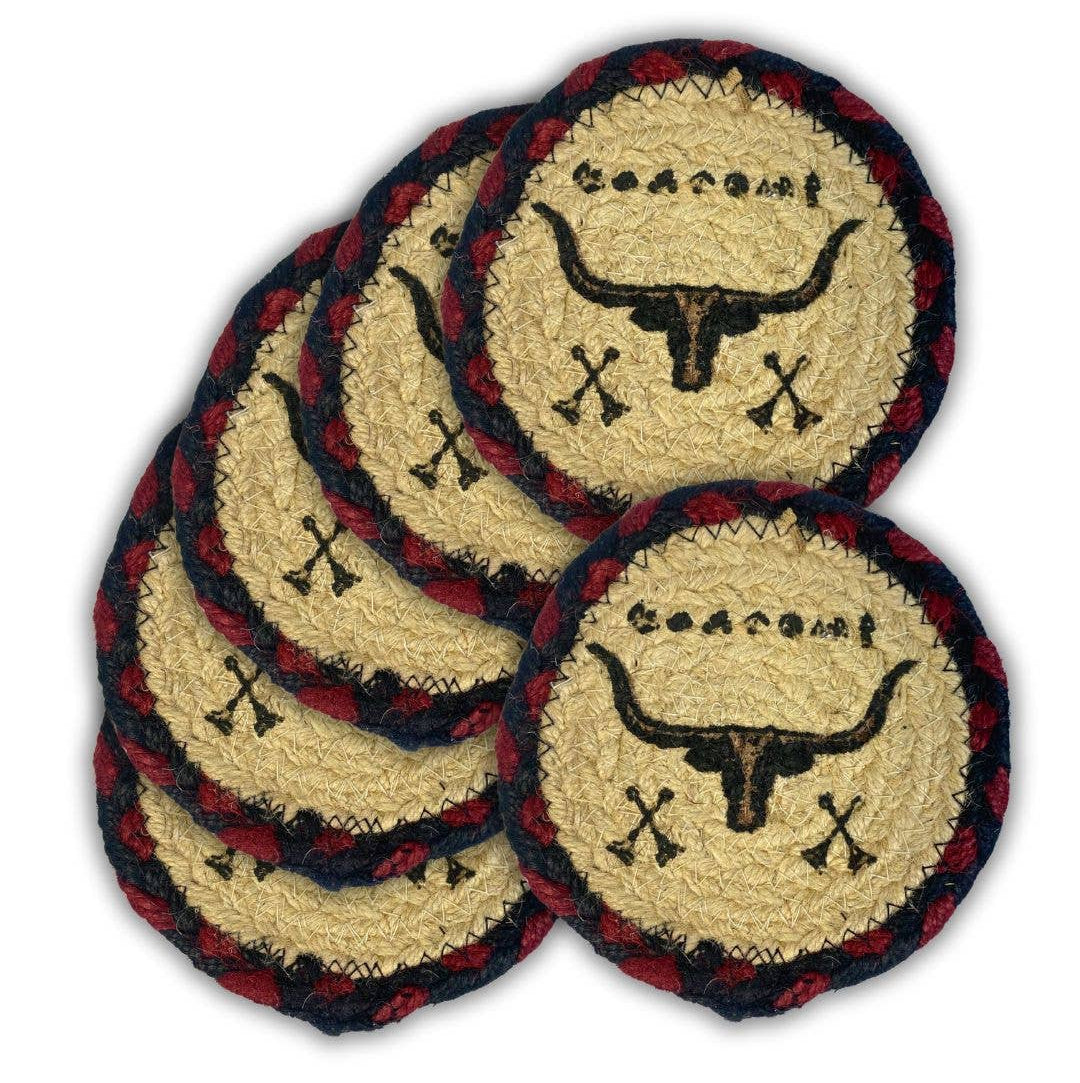 The Dry Gulch Braided Jute Coasters are approx. 6" round with stenciled southwest patterns. Made from a durable and long-lasting natural Jute material. Now available in our Smyrna, TN shop

Made in India
Choose from 3 offered patterns.
Get a deal when you buy a set of 6.