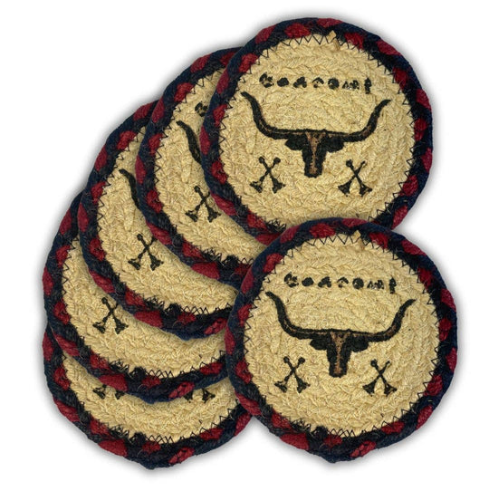 The Dry Gulch Braided Jute Coasters are approx. 6" round with stenciled southwest patterns. Made from a durable and long-lasting natural Jute material. Now available in our Smyrna, TN shop

Made in India
Choose from 3 offered patterns.
Get a deal when you buy a set of 6.