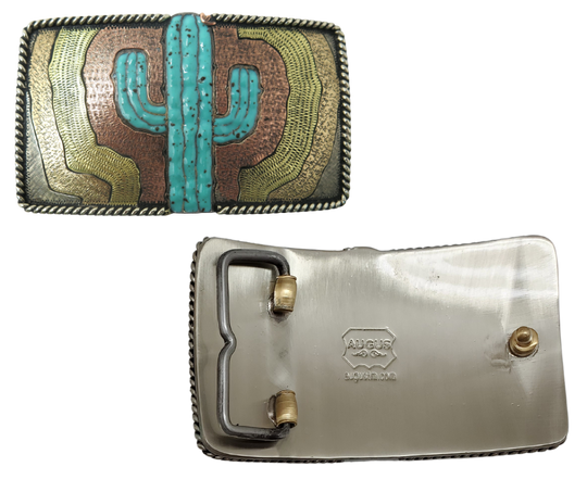 The El Cacto buckle is made from German Silver (nickel and brass alloy) or iron metal base. Each piece is punched, cut, soldered, engraved, polished and painted by our talented metal workers. In order to give you the quality and long lasting final product we also plate each piece with copper, nickel and silver to ensure the piece&