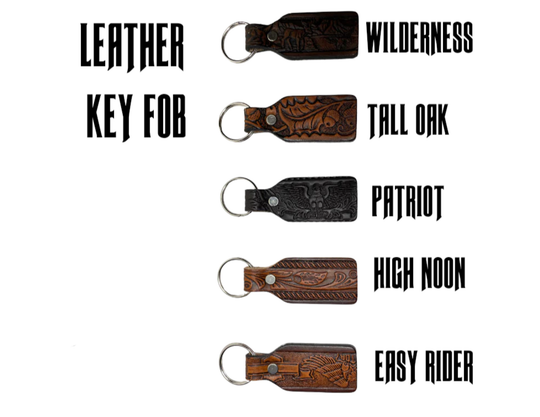 Small Leather keychain embossed just like our popular belts.  Great for identifying luggage, backpacks, or you keys! Available in the below choices, pick one or a few. Made in our Smyrna Tn. shop.