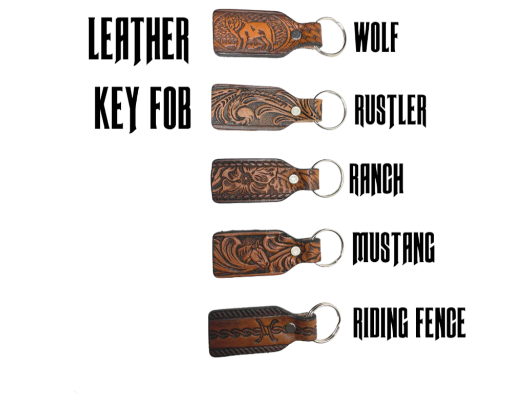 Small Leather keychain embossed just like our popular belts.  Great for identifying luggage, backpacks, or you keys! Available in the below choices, pick one or a few. Made in our Smyrna Tn. shop.