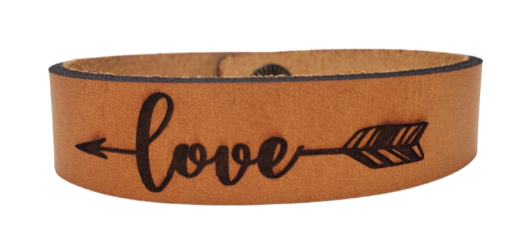 Inspiring Leather Bracelets Stocked at our Smyrna, TN shop. Believe, Faith, &amp; Love bracelet cuffs are made from laser engraved, premium, full grain leather, and finished with solid brass snap for a long lasting touch. It's comfortable and lightweight, making it great for everyday wear. 7 1/2 x 1/2 in