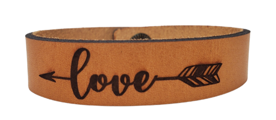 Inspiring Leather Bracelets Stocked at our Smyrna, TN shop. Believe, Faith, &amp; Love bracelet cuffs are made from laser engraved, premium, full grain leather, and finished with solid brass snap for a long lasting touch. It's comfortable and lightweight, making it great for everyday wear. 7 1/2 x 1/2 in