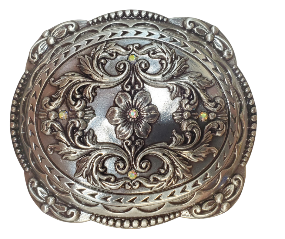 Were closing out the Floral Bling Buckle. Limited stock. Fits up to 1 1/2" belts and 3 1/4" x 2 3/4". Get'em now at our Smyrna, TN shop.