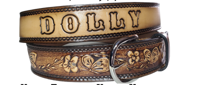 "Flowers and the Butterfly" NAME Leather Belt  "Quick Ship"