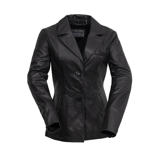 The Dahlia is a classic mid length two button blazer that gives any outfit a sleek and polished look. Available in black. Lambskin leather. Classic fit. Fully lined. One chest pocket. Two hand pockets. Button detail on sleeves. You can find it near Nashville, in Smyrna, TN.

Sizes XS-5XL Call for size availability.