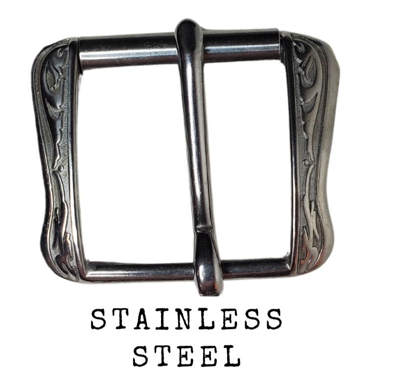 If you need a upgrade for your current belt or want a different look we have a selection of what we call Basic buckles. Stop in our shop in Smyrna, TN, just outside of Nashville. This is a Heavy duty Roller with a Western attitude. Great for heavy work belts.   Color - Stainless Steel ,1 3/4" width