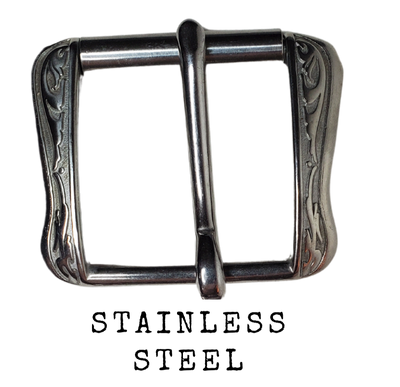 If you need a upgrade for your current belt or want a different look we have a selection of what we call Basic buckles. Stop in our shop in Smyrna, TN, just outside of Nashville. This is a Heavy duty Roller with a Western attitude. Great for heavy work belts.   Color - Stainless Steel ,1 3/4" width