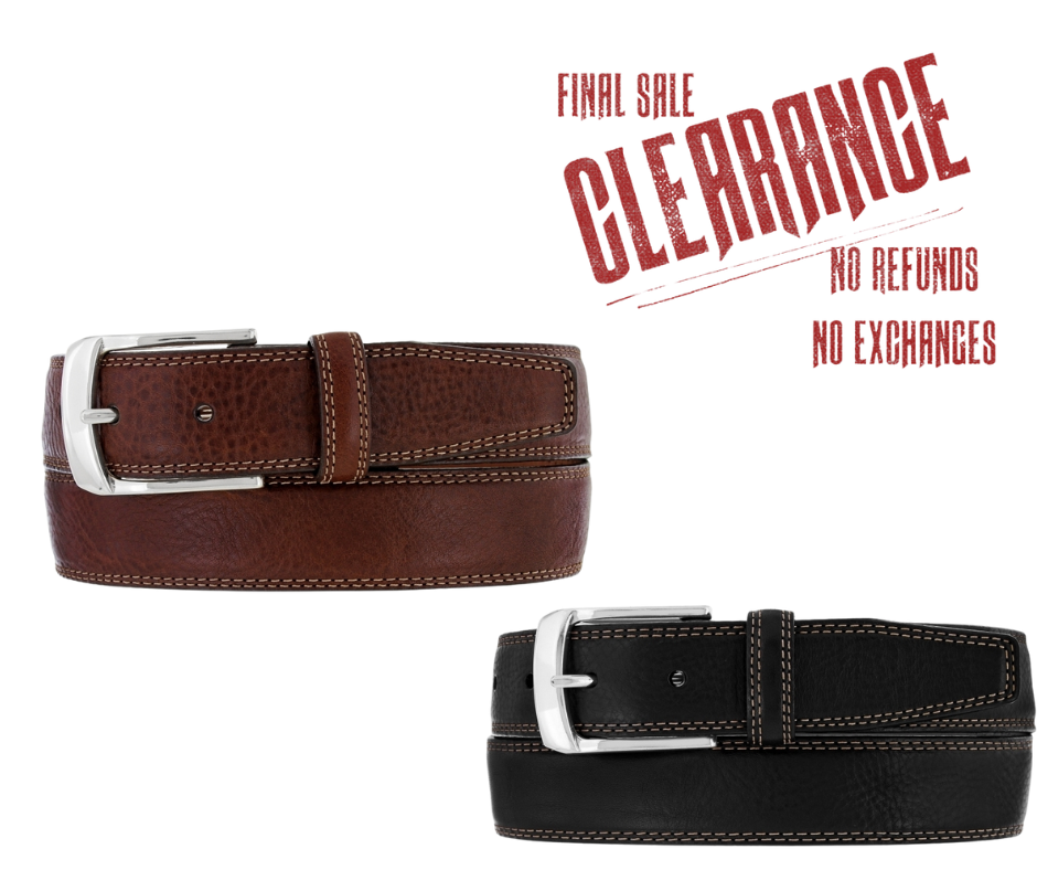 We get all types of people in our shop and we like to offer a variety of Classic Styled Leather belts. This Casual Dress Belt features a tapered edge and tip, Double edge stitch Layered Leather NO fillers Proudly handcrafted in the USA with imported materials in a versatile 1 3/8" width. Available at our Smyrna, TN shop just outside Nashville.