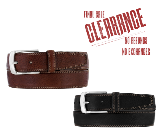We get all types of people in our shop and we like to offer a variety of Classic Styled Leather belts. This Casual Dress Belt features a tapered edge and tip, Double edge stitch Layered Leather NO fillers Proudly handcrafted in the USA with imported materials in a versatile 1 3/8" width. Available at our Smyrna, TN shop just outside Nashville.