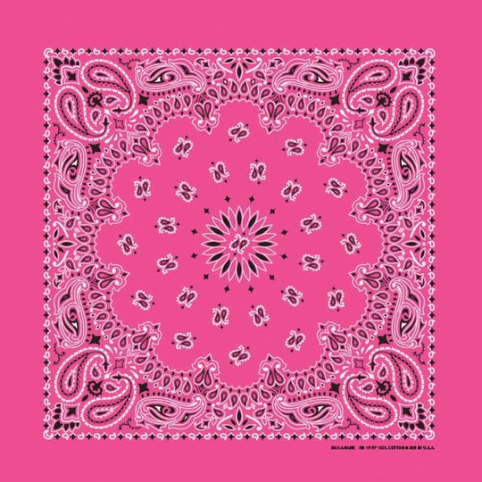 We stock traditional 100% Cotton for a soft and comfortable feel. Made in the USA and approx. 22" x 22", they feature a trademark Paisley design. Bandanas have been around for over 75 years and are still a staple in culture whether it's a farmer, MC, or a Rock star.