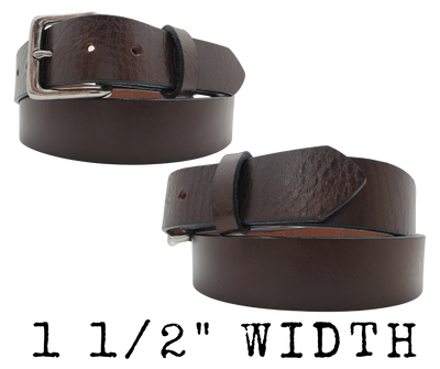 &nbsp;If you prefer a soft already broken in feel this is the perfect belt. Lightly Pebbled top grain cowhide leather will not tear nor peel apart. Available in BLACK or CHOCOLATE Brown , pick one or the COMBO. It has a classic satin finish, smooth pebble texture, with beveled painted edges. The strap is 1 1/2" wide and has a antique silver colored buckle held by 2 snaps for easy buckle change. Comfortable from the start, belt is handmade in our Smyrna, TN shop, just outside Nashville.