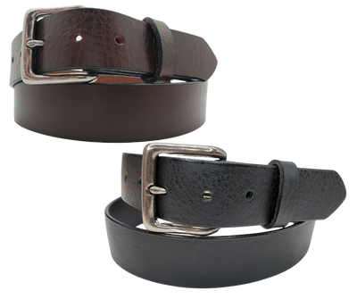 &nbsp;If you prefer a soft already broken in feel this is the perfect belt. Lightly Pebbled top grain cowhide leather will not tear nor peel apart. Available in BLACK or CHOCOLATE Brown , pick one or the COMBO. It has a classic satin finish, smooth pebble texture, with beveled painted edges. The strap is 1 1/2" wide and has a antique silver colored buckle held by 2 snaps for easy buckle change. Comfortable from the start, belt is handmade in our Smyrna, TN shop, just outside Nashville.