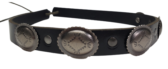 These are some hat bands we used up some Old Stock Conchos on. We aren't going to restock these anymore. Limited quantities! Made at our Smyrna, TN shop 30 minutes from Nashville.