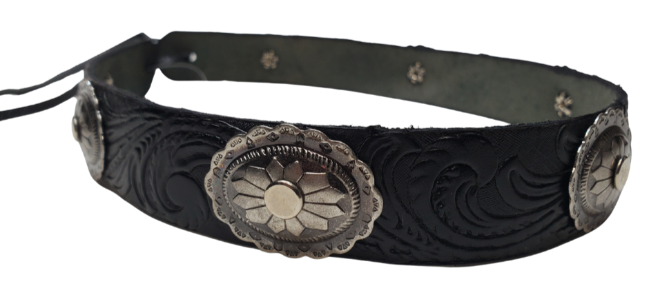 These are some hat bands we used up some Old Stock Conchos on. We aren't going to restock these anymore. Limited quantities! Made at our Smyrna, TN shop 30 minutes from Nashville.