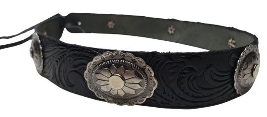 These are some hat bands we used up some Old Stock Conchos on. We aren't going to restock these anymore. Limited quantities! Made at our Smyrna, TN shop 30 minutes from Nashville.