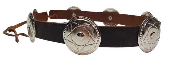 These are some hat bands we used up some Old Stock Conchos on. We aren't going to restock these anymore. Limited quantities! Made at our Smyrna, TN shop 30 minutes from Nashville.