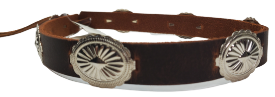 These are some hat bands we used up some Old Stock Conchos on. We aren't going to restock these anymore. Limited quantities! Made at our Smyrna, TN shop 30 minutes from Nashville.