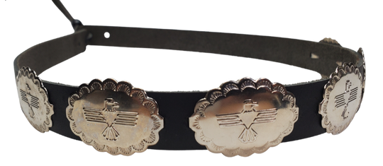 These are some hat bands we used up some Old Stock Conchos on. We aren't going to restock these anymore. Limited quantities! Made at our Smyrna, TN shop 30 minutes from Nashville.