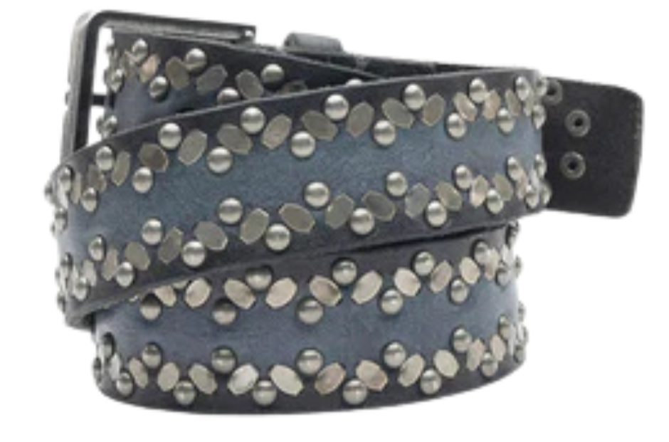 Back view of Heartbreaker faded black leather and metal stud pattern