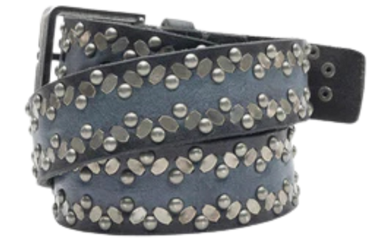 Back view of Heartbreaker faded black leather and metal stud pattern