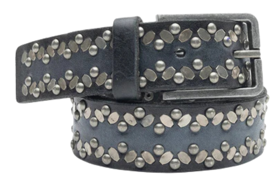 Heartbreaker distressed black leather belt with metal studs