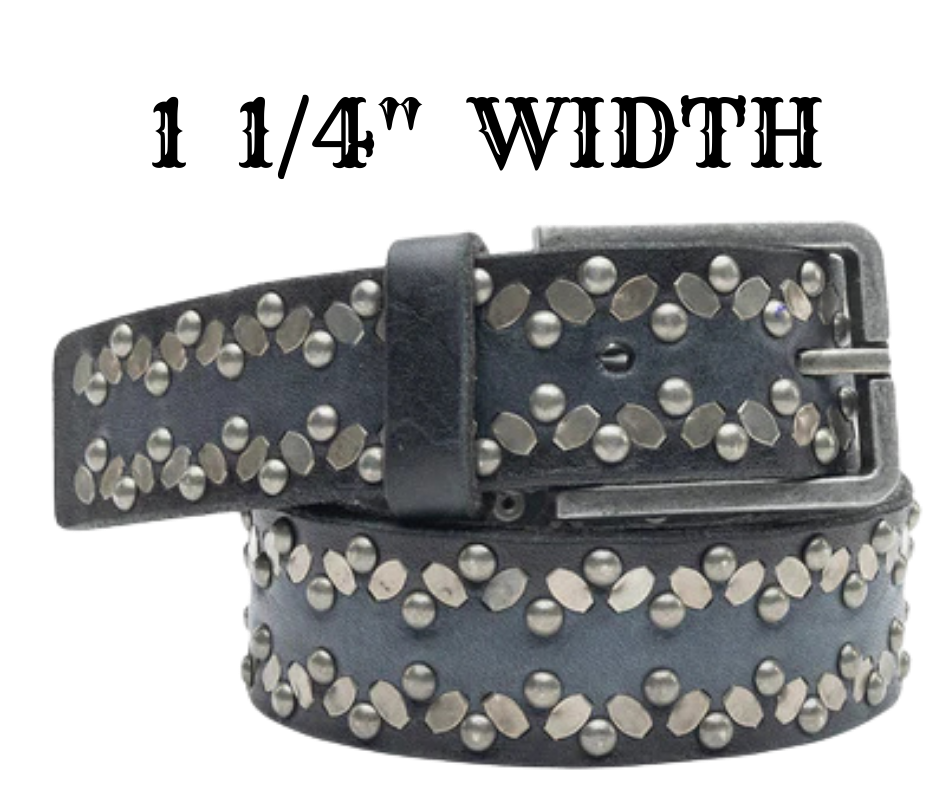 Heartbreaker black rocker style leather belt with antique silver buckle