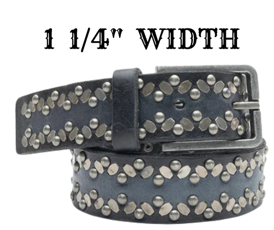 Heartbreaker black rocker style leather belt with antique silver buckle