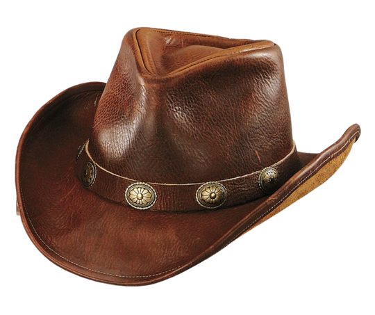 Experience the classic Australian hat style with our "Walker" Leather Hat. Crafted from high-quality Full Grain Leather, this hat features a 3" Shapeable Brim and a modest crown height. Adding a touch of flair is a Tieback Concho Band. Visit our Smyrna, TN shop, conveniently located a short drive from downtown Nashville, choose from sizes S-XL.&nbsp;