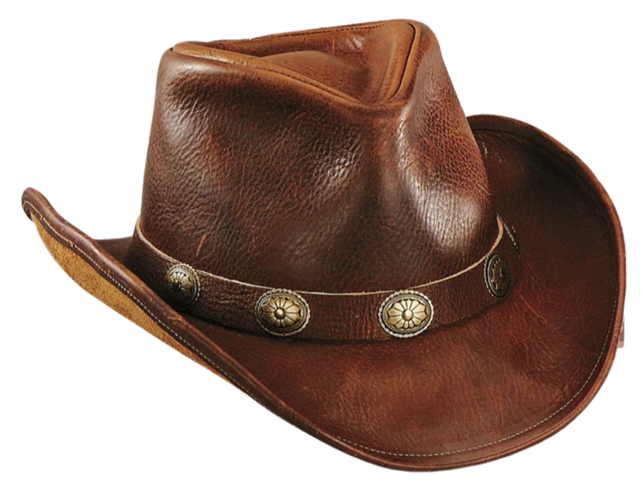 Experience the classic Australian hat style with our "Walker" Leather Hat. Crafted from high-quality Full Grain Leather, this hat features a 3" Shapeable Brim and a modest crown height. Adding a touch of flair is a Tieback Concho Band. Visit our Smyrna, TN shop, conveniently located a short drive from downtown Nashville, choose from sizes S-XL. 