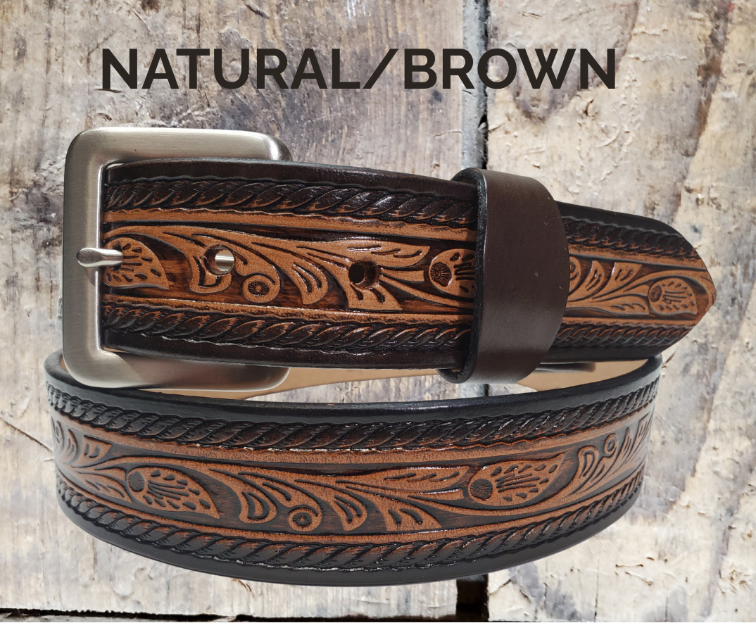 Personalized High Noon Western leather belt with custom name