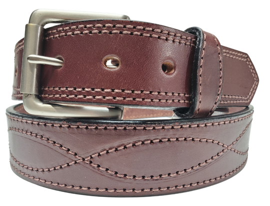 "The High Plains" is a 1 12" wide has a Stitched Figure 8 and Border nearly 1/4" thick cowhide belt. The buckle is roller style antique nickel plated snapped in place for easy buckle change. This belt is stocked in our shop in Smyrna, TN just outside Nashville.
We don't make this USA made belt but it's Buckle and Hide approved. Colors may vary do to the manufacturing process.